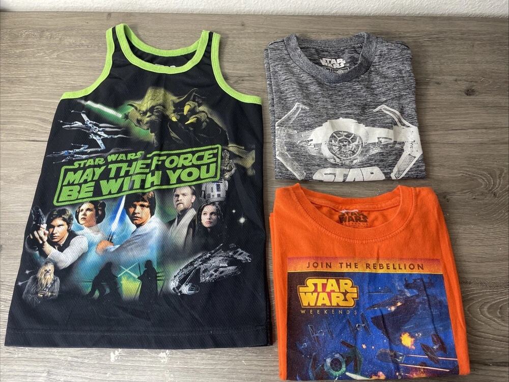 Star Wars Disney Boys Shirt Lot Size 5 6 Mesh Tank Top T-Shirts Weekends 3pc